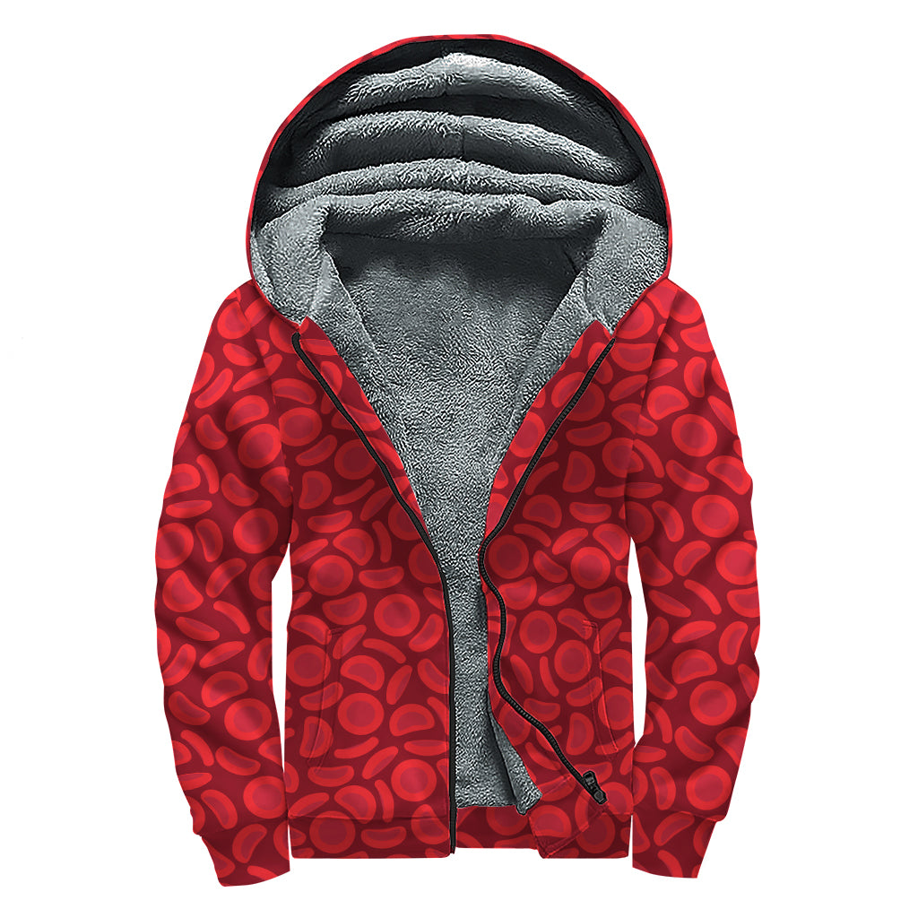 Red Blood Cells Pattern Print Sherpa Lined Zip Up Hoodie