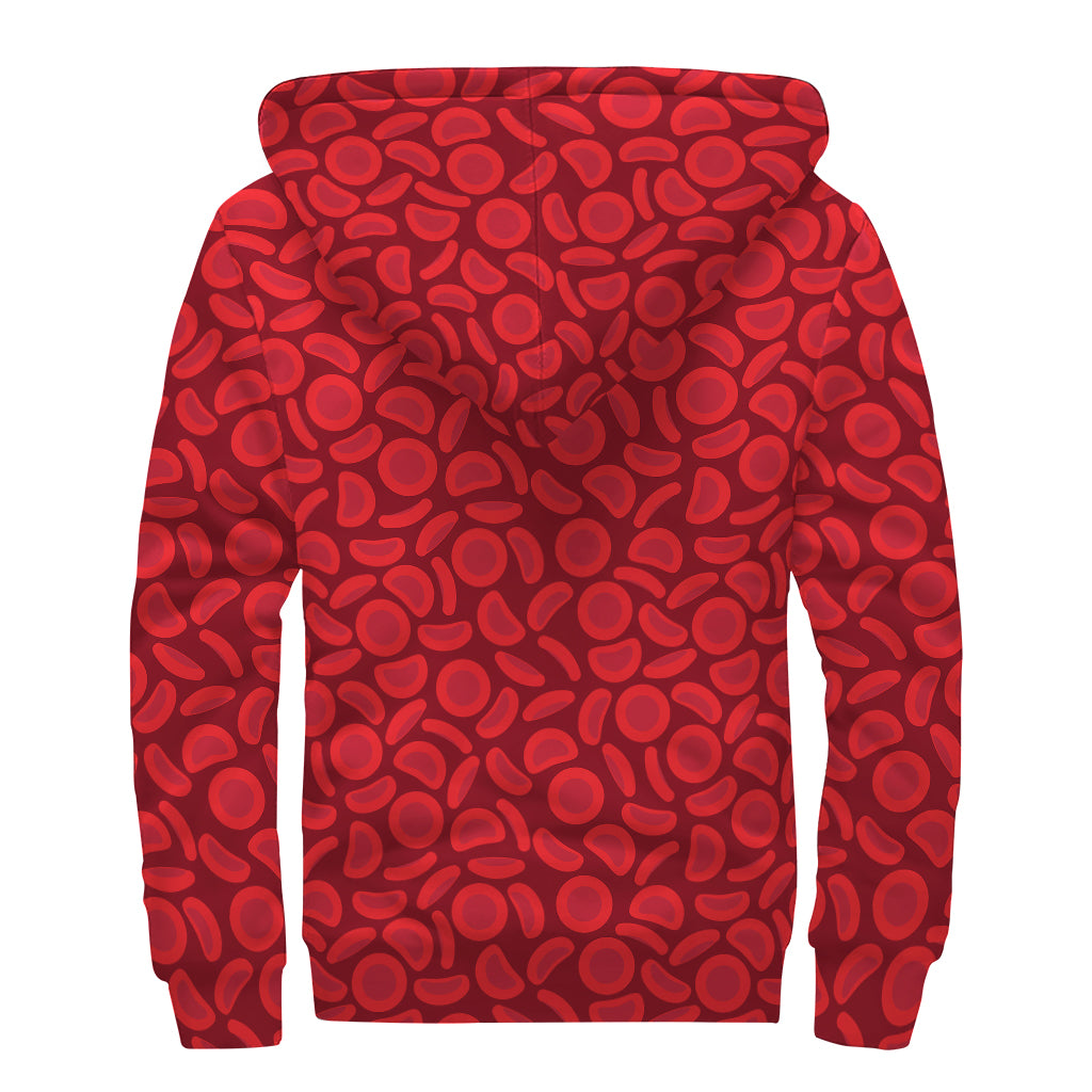 Red Blood Cells Pattern Print Sherpa Lined Zip Up Hoodie