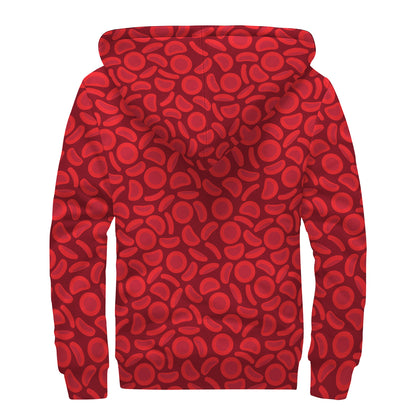 Red Blood Cells Pattern Print Sherpa Lined Zip Up Hoodie