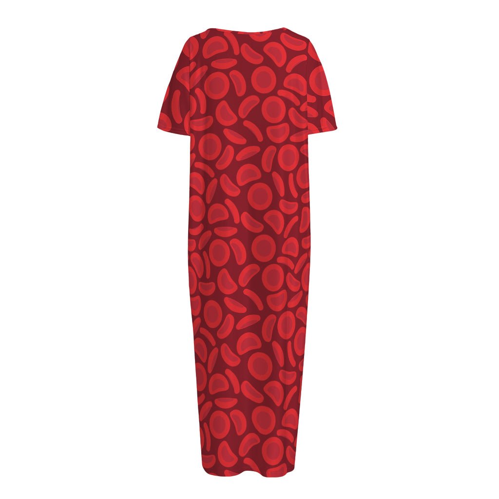 Red Blood Cells Pattern Print Short Sleeve Long Nightdress