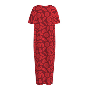 Red Blood Cells Pattern Print Short Sleeve Long Nightdress