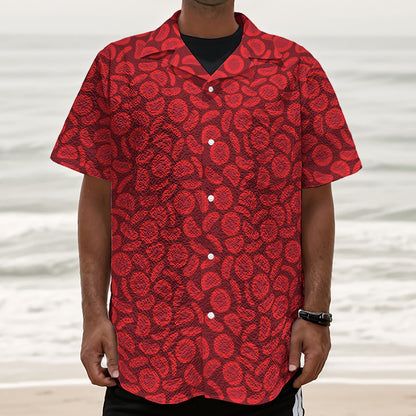 Red Blood Cells Pattern Print Textured Short Sleeve Shirt