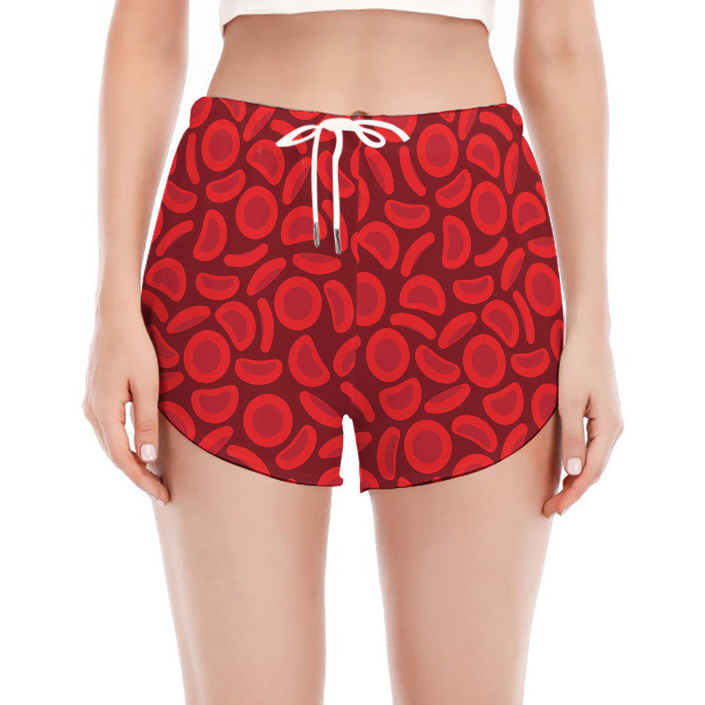 Red Blood Cells Pattern Print Women's Split Running Shorts