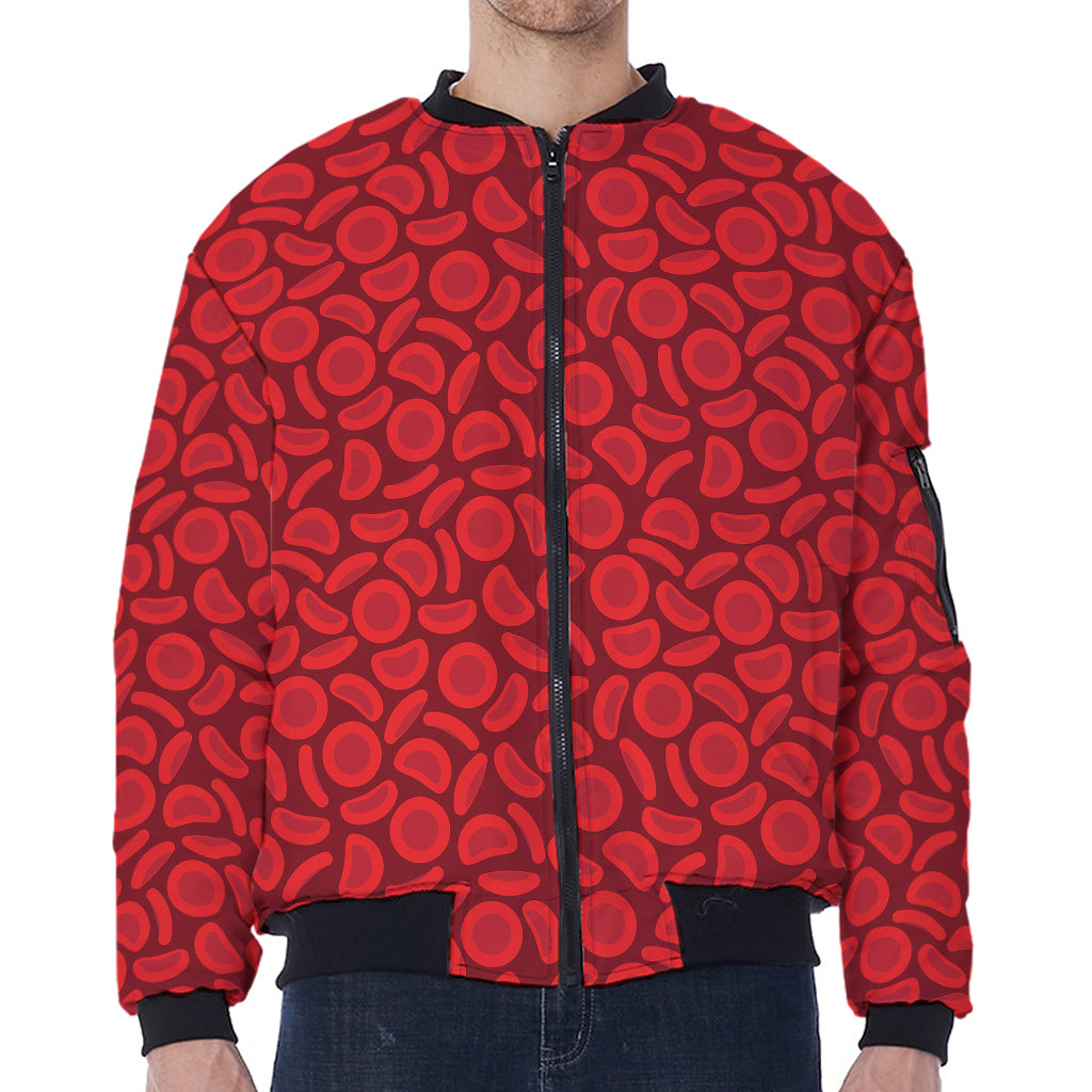 Red Blood Cells Pattern Print Zip Sleeve Bomber Jacket