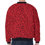 Red Blood Cells Pattern Print Zip Sleeve Bomber Jacket