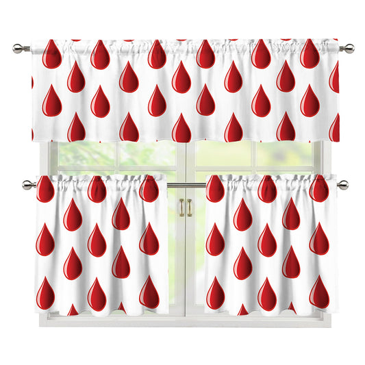 Red Blood Drop Pattern Print 3 Piece Kitchen Curtains