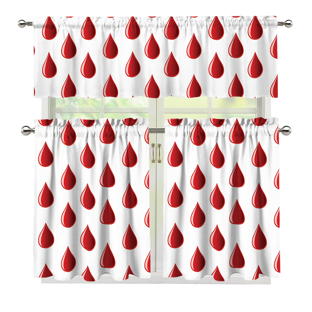 Red Blood Drop Pattern Print 3 Piece Kitchen Curtains