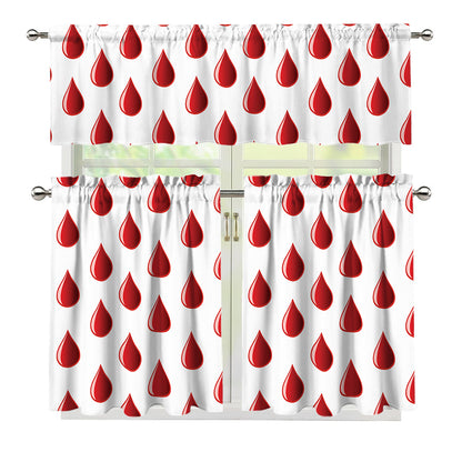 Red Blood Drop Pattern Print 3 Piece Kitchen Curtains