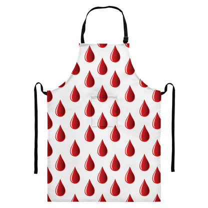 Red Blood Drop Pattern Print Bib Apron With Pocket