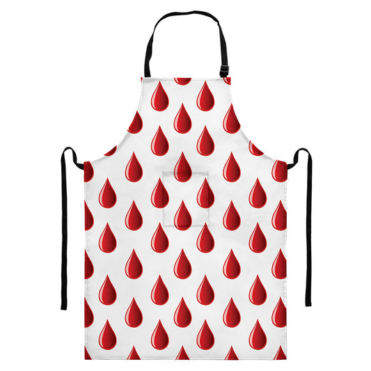 Red Blood Drop Pattern Print Bib Apron With Pocket