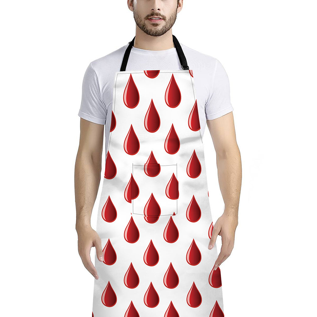Red Blood Drop Pattern Print Bib Apron With Pocket
