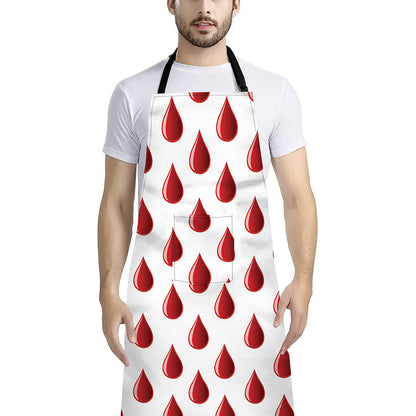 Red Blood Drop Pattern Print Bib Apron With Pocket