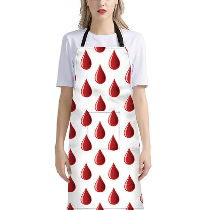 Red Blood Drop Pattern Print Bib Apron With Pocket