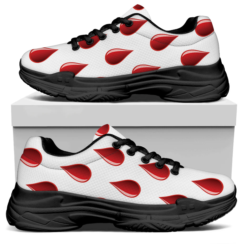 Red Blood Drop Pattern Print Black Chunky Shoes