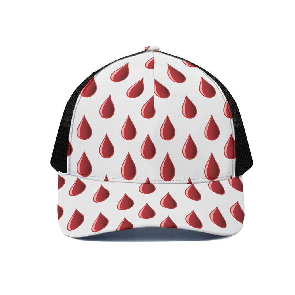 Red Blood Drop Pattern Print Black Mesh Trucker Cap