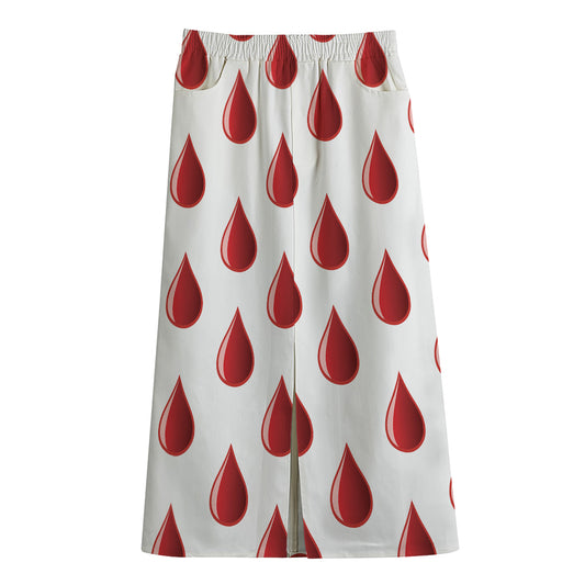 Red Blood Drop Pattern Print Cotton Front Slit Maxi Skirt