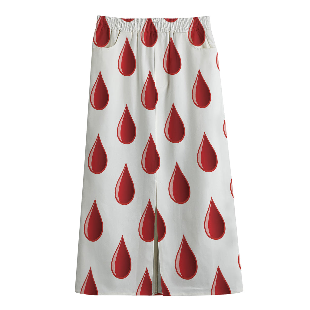 Red Blood Drop Pattern Print Cotton Front Slit Maxi Skirt