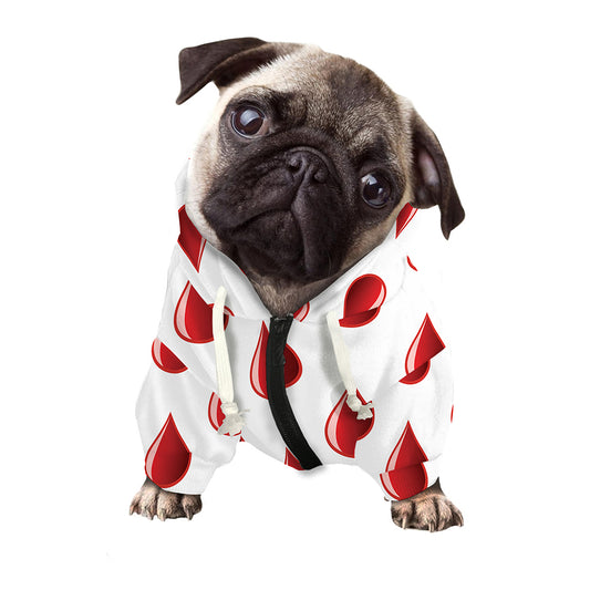 Red Blood Drop Pattern Print Dog Zip Up Hoodie
