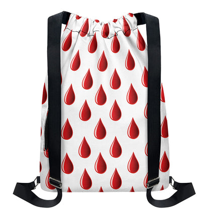 Red Blood Drop Pattern Print Drawstring Backpack