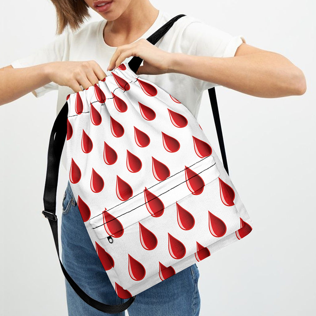 Red Blood Drop Pattern Print Drawstring Backpack