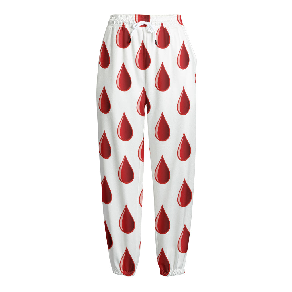 Red Blood Drop Pattern Print Fleece Lined Knit Pants