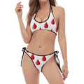 Red Blood Drop Pattern Print Halter Scoop Tie Side Bikini