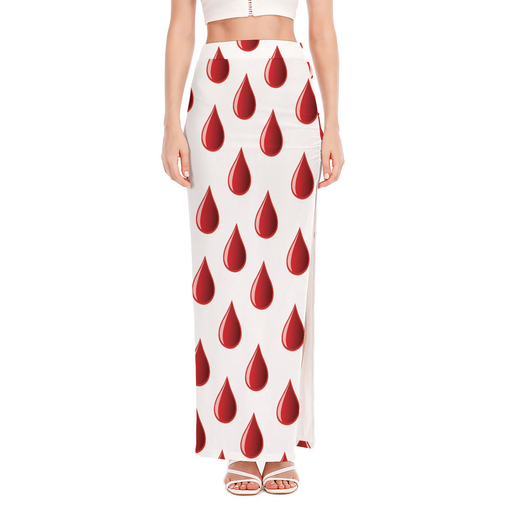 Red Blood Drop Pattern Print High Slit Maxi Skirt