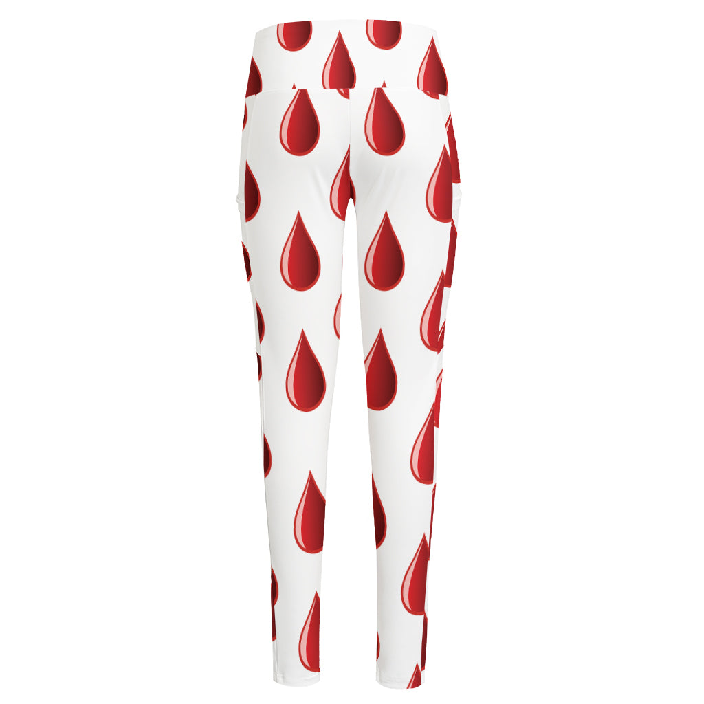 Red Blood Drop Pattern Print High-Waisted Pocket Leggings