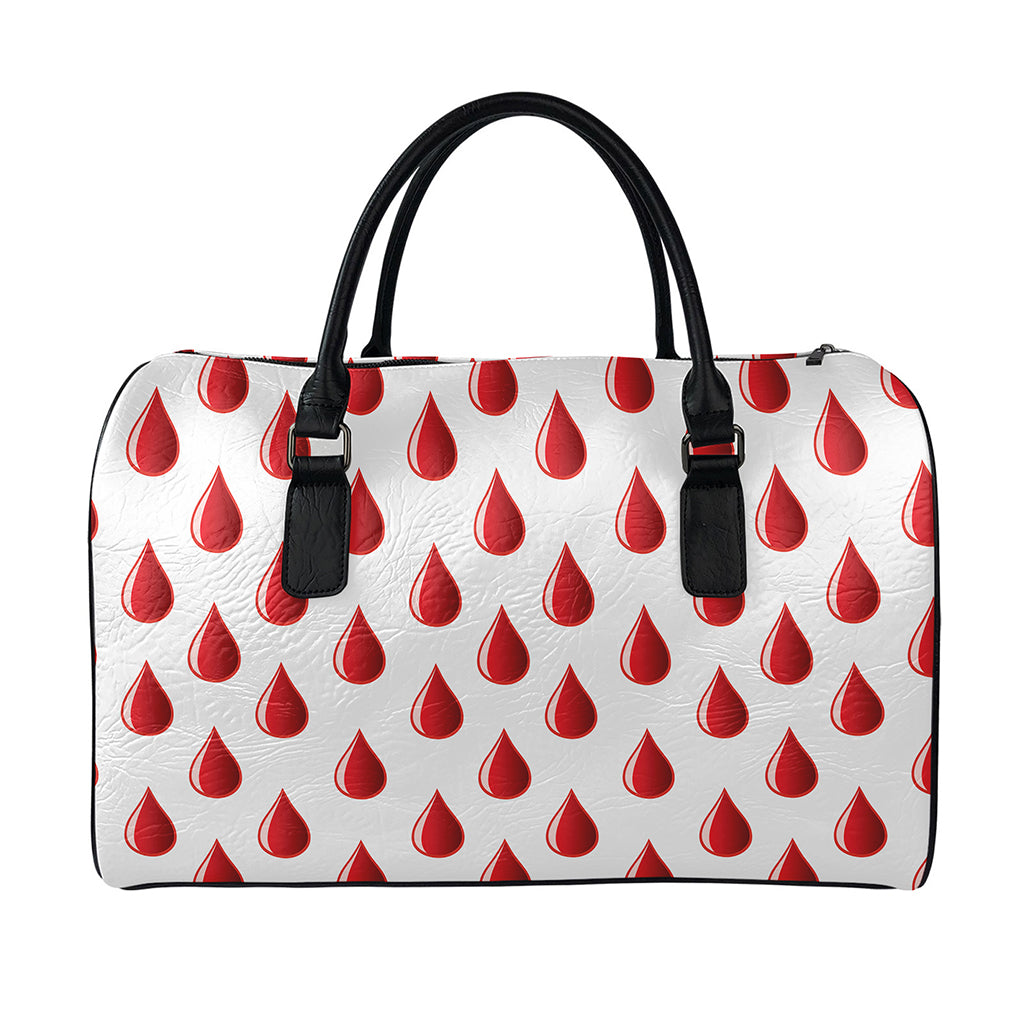 Red Blood Drop Pattern Print Leather Duffle Bag