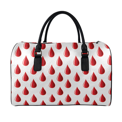 Red Blood Drop Pattern Print Leather Duffle Bag