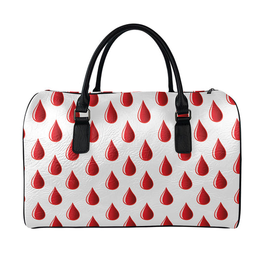 Red Blood Drop Pattern Print Leather Duffle Bag