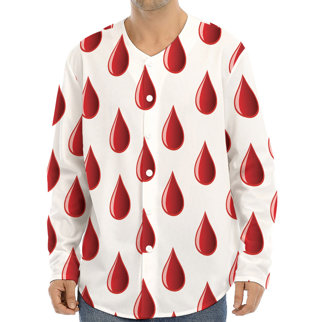 Red Blood Drop Pattern Print Long Sleeve Baseball Jersey