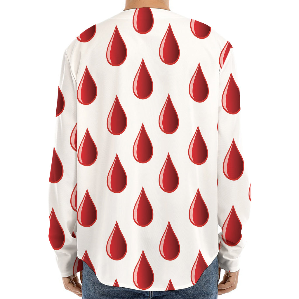 Red Blood Drop Pattern Print Long Sleeve Baseball Jersey