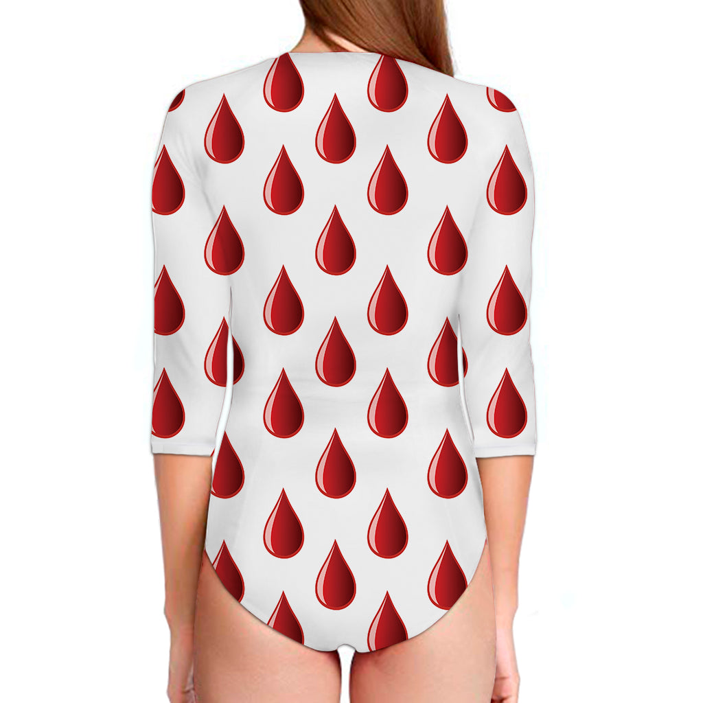 Red Blood Drop Pattern Print Long Sleeve Swimsuit