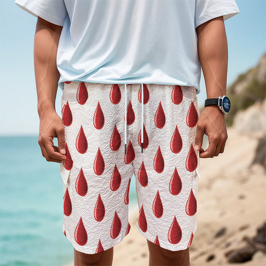 Red Blood Drop Pattern Print Men's Cargo Shorts