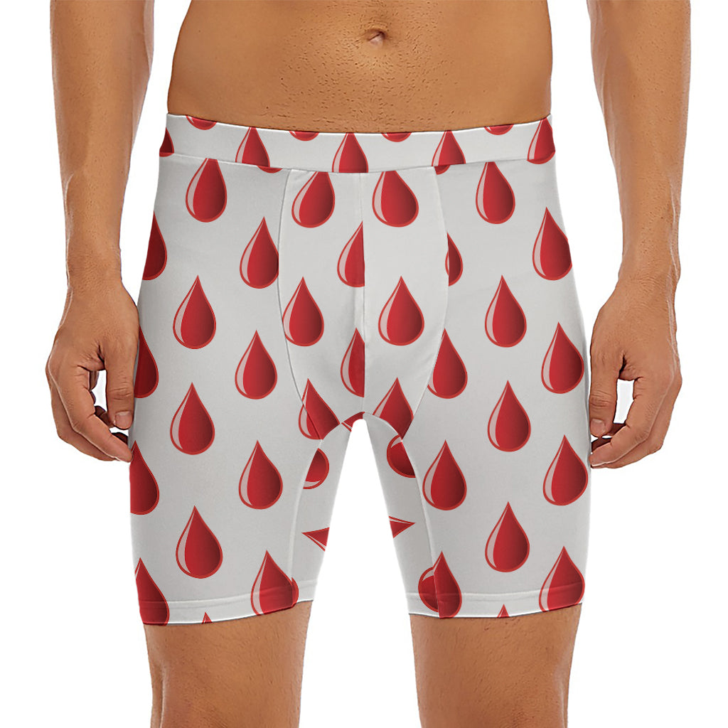 Red Blood Drop Pattern Print Men's Long Boxer Briefs