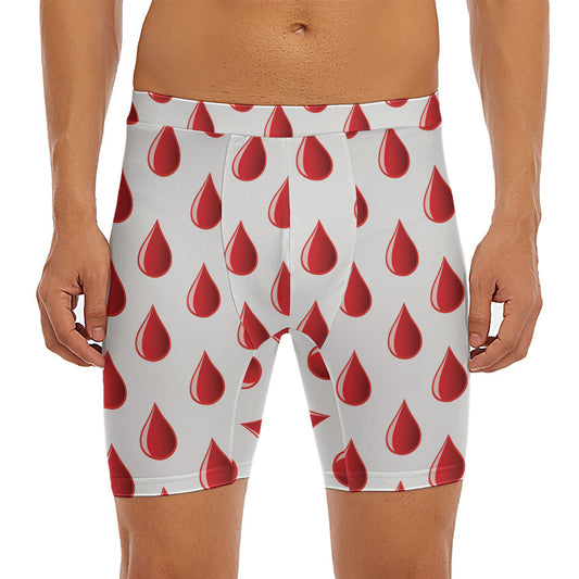 Red Blood Drop Pattern Print Men's Long Boxer Briefs