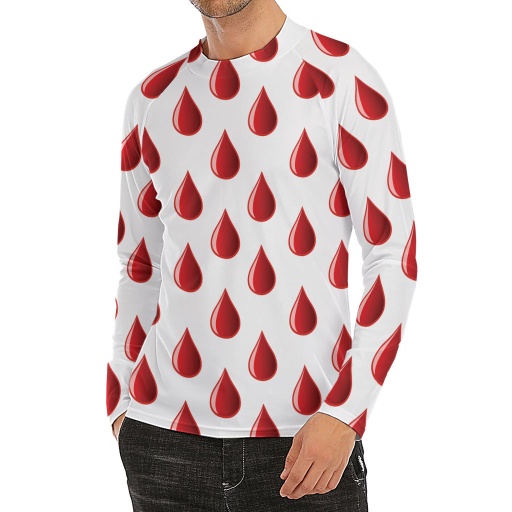Red Blood Drop Pattern Print Men's Long Sleeve Rash Guard