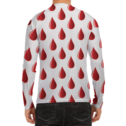 Red Blood Drop Pattern Print Men's Long Sleeve Rash Guard