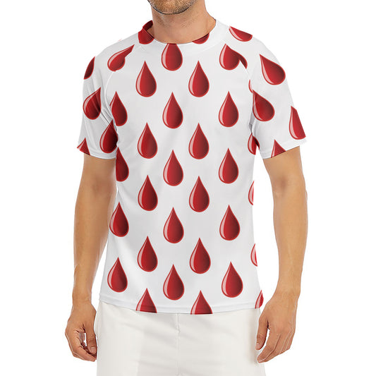 Red Blood Drop Pattern Print Men's Short Sleeve Rash Guard