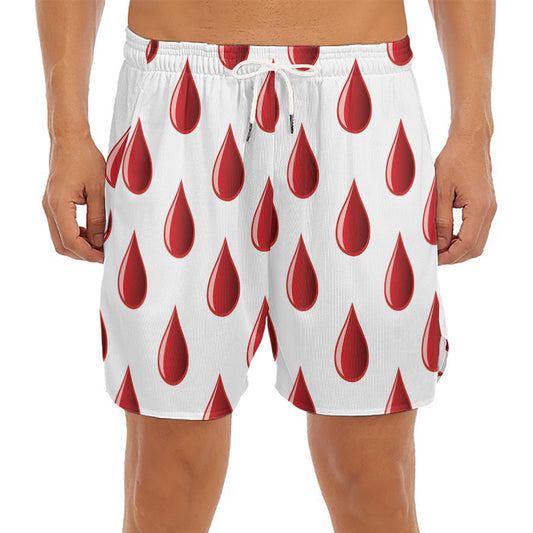 Red Blood Drop Pattern Print Men's Split Running Shorts