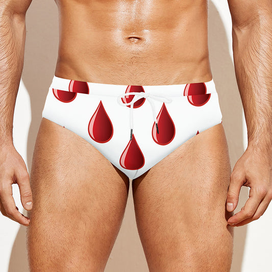 Red Blood Drop Pattern Print Men's Swim Briefs