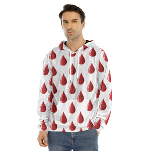 Red Blood Drop Pattern Print Men's Velvet Pullover Hoodie