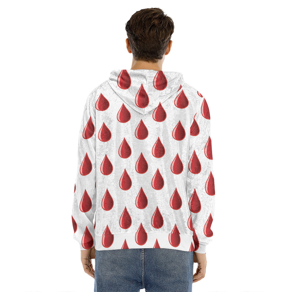 Red Blood Drop Pattern Print Men's Velvet Pullover Hoodie