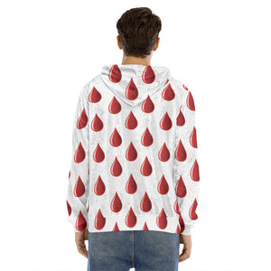 Red Blood Drop Pattern Print Men's Velvet Pullover Hoodie