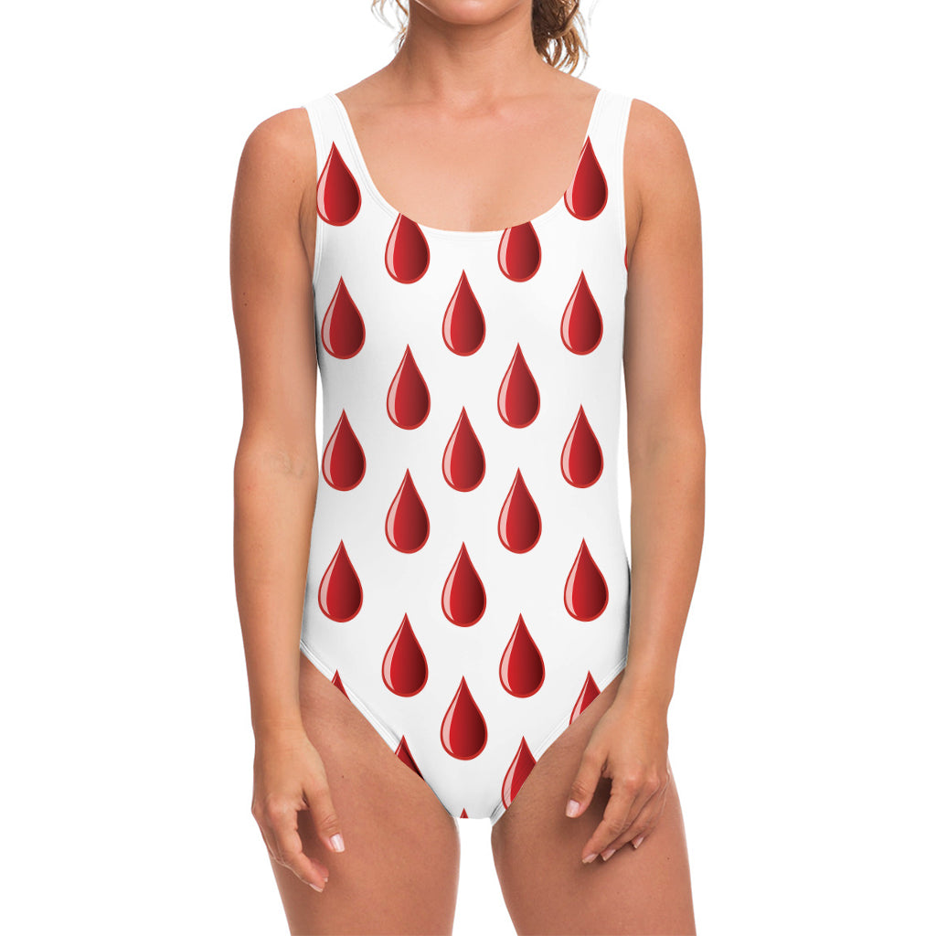 Red Blood Drop Pattern Print One Piece Swimsuit