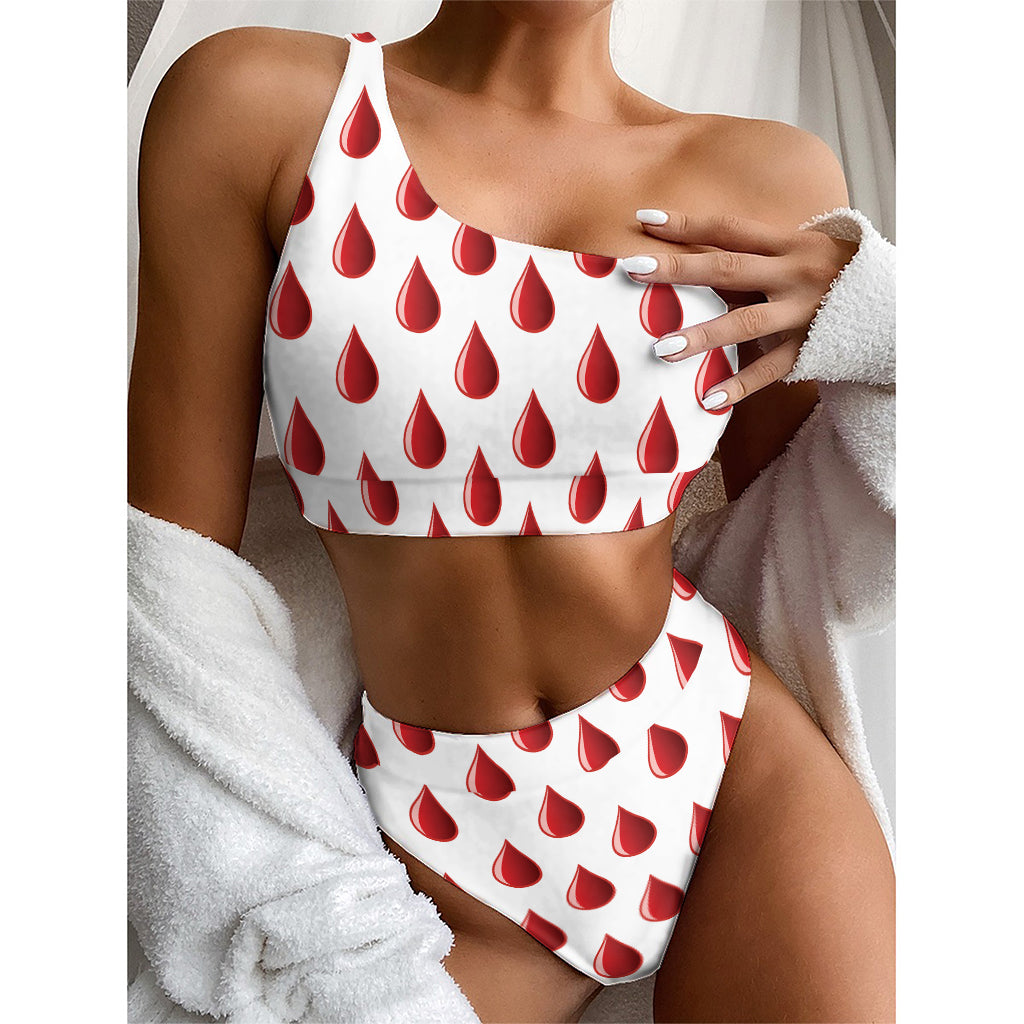 Red Blood Drop Pattern Print One Shoulder Bikini Top