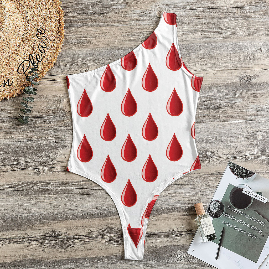 Red Blood Drop Pattern Print One Shoulder Bodysuit