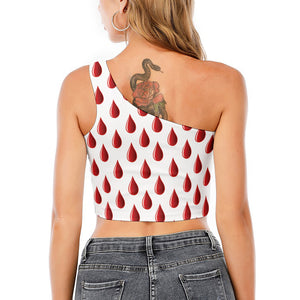 Red Blood Drop Pattern Print One Shoulder Crop Top