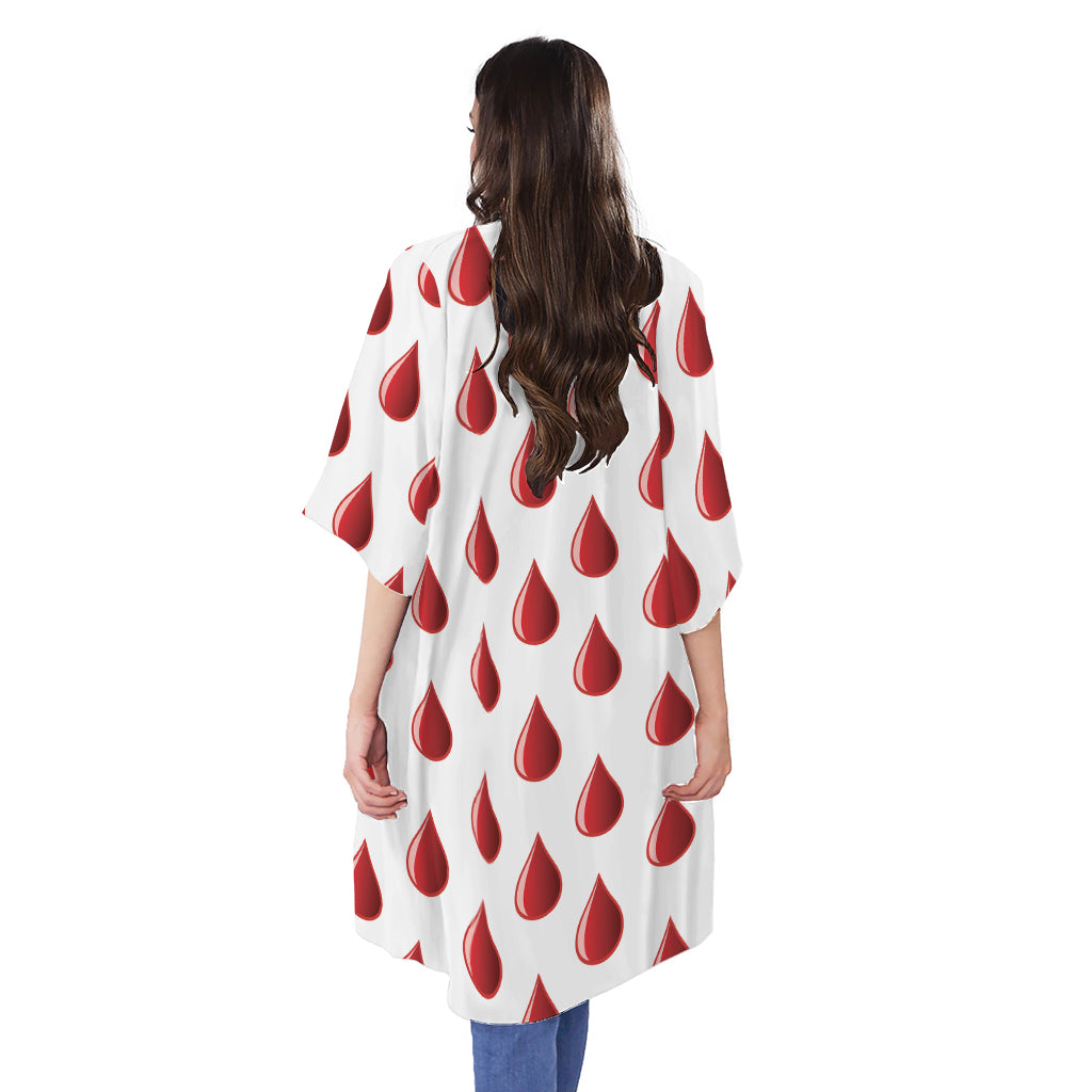 Red Blood Drop Pattern Print Open Front Beach Cover Up